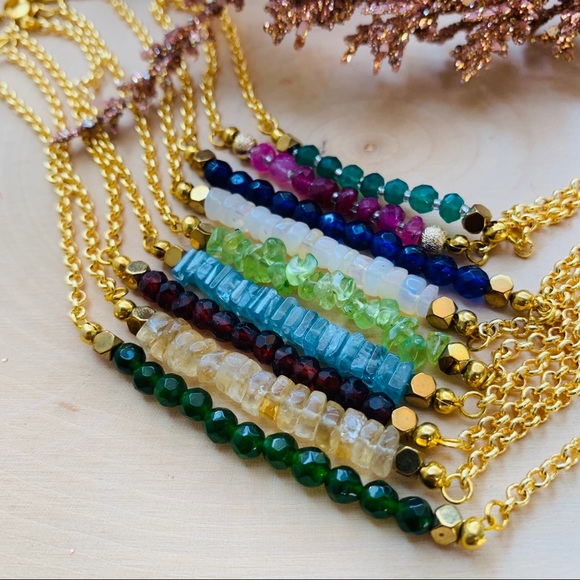 Birthstone Gemstone Bar Gold Bracelet Necklace - Picture 3 of 8